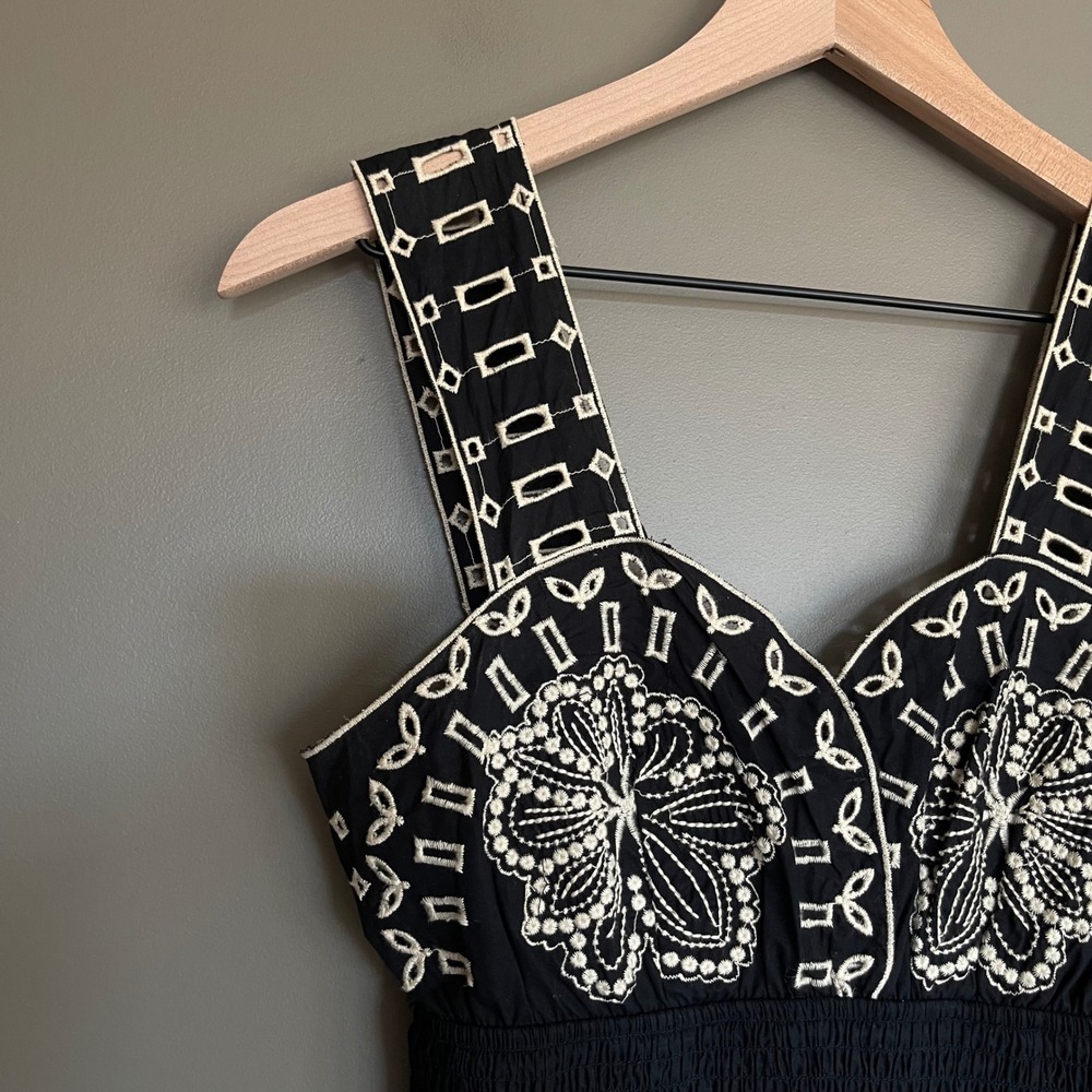 NWT Rails Fawn Dress XXS Black Ivory Embroidered Floral Cotton Tiered Maxi Chic - Picture 6 of 16